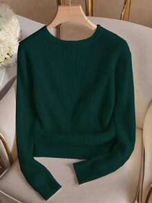 Franclia 优雅圆领针织T恤，简约时尚针织上衣，秋冬