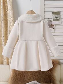 Sparklyn 女童杏色长袖常规夹克，仿毛领设计，适合秋冬户外穿着