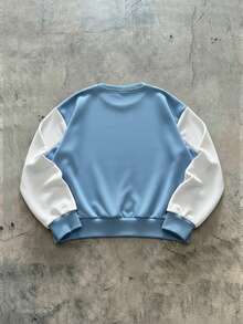 AXEPEAK Áo nỉ dài tay cổ tròn dáng rộng, phối màu tương phản, dành cho nam. - Xanh và trắng - Xem 2