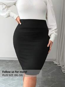 Firerie Plus Size Solid Color Slim Fit Pencil Skirt, Versatile For Commuting - Black - View 2