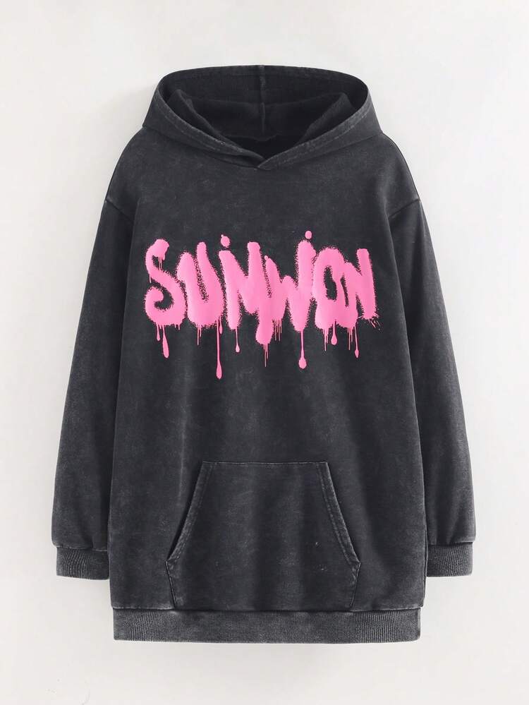 드리핑 프린트 오버사이즈 후디 드레스