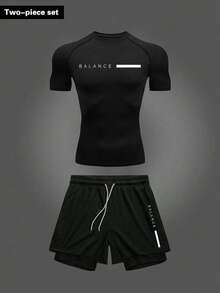 Gym Rark Set de 2 piezas de camiseta de manga corta casual y pantalones cortos con cordón para hombre - Negro - Ver 1