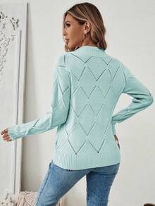 EMERY ROSE Women's Solid Color Casual Drop Shoulder Fitted Sweater, Autumn/Winter Sweater Tops - Baby Blue - View 2