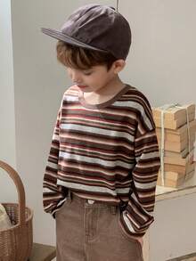 DAZY Toddler Boys' Casual Loose Fit Striped T-Shirt, Japanese Style For Autumn - Brown - View 5