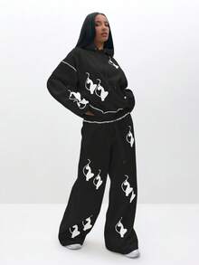BABYPHAT Oversized Cozy Logo Print Pullover Sweatshirt For Autumn Winter Casual Loungewear - Black - View 8
