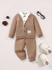 2件套婴儿男女款针织拼布领夹克和裤子套装 - 彩色 - 查看 8