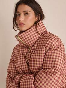 Easelle Retro Casual Loose Tie-Up Plaid Padded Padded Coat For Women Earthy Clothes Women Women Fall Clothes Women Western Clothing Cowgirl Outfits For Women Gingham Puffer Jacket - Multicolor - View 5