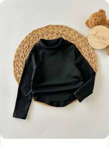 SHEIN Babygirl 可爱休闲百搭黑色高领长袖针织上衣 - 黑色 - 查看 7