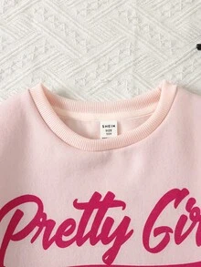 Tween Girls' Loose Casual Crew Neck Pullover Sweatshirt With Letter Graphic, Drop Shoulder Long Sleeve - Baby Pink - View 4