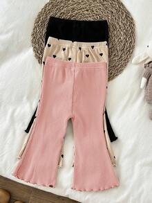 LMoss Kids 3pcs Baby Girl Knitted Solid Color Heart Pattern Bodysuit & Flare Pants Set - Multicolor - View 6