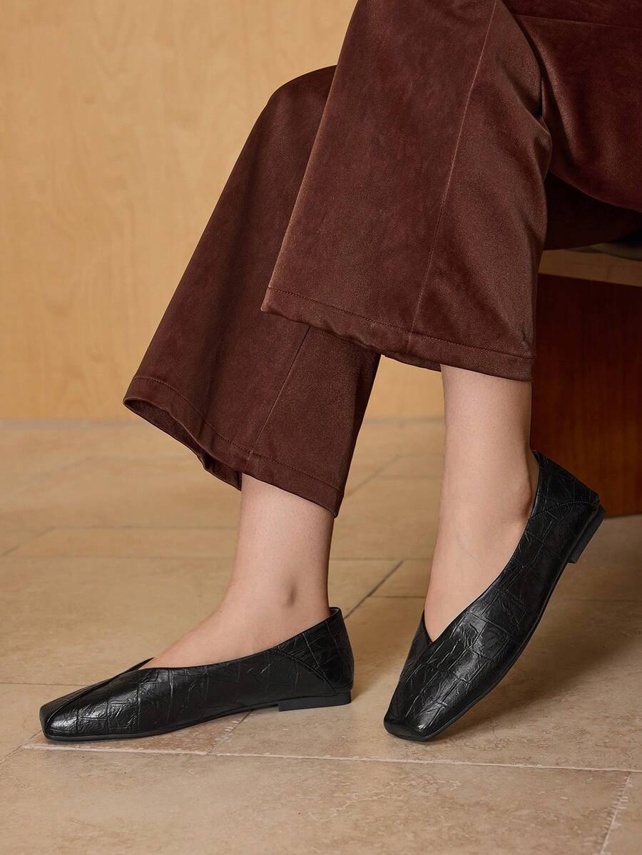 MOTF BAILARINAS VINTAGE, ZAPATOS CÓMODOS Y ELEGANTES DE PUNTA CUADRADA TIPO SLIP-ON PARA MUJERES, ADECUADOS PARA TODAS LAS ESTACIONES - Negro - Ver 1
