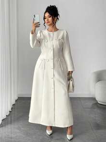 SHEIN Elenzya Elegant Plus Size Dress With Bowknot Decor, High-End New Design - Apricot - View 5