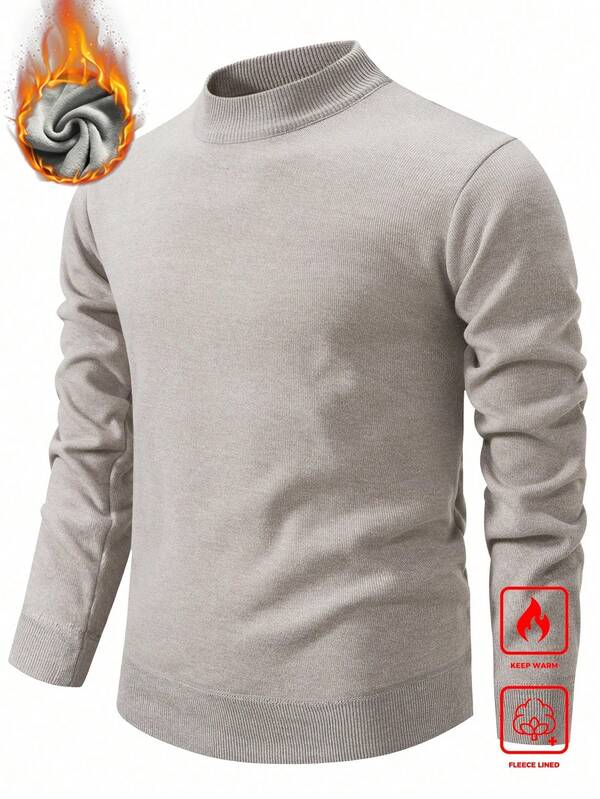 Manfinity Mode Erkek Günlük Düz Renk Sıcak Örme Kazak, Sonbahar/Kış