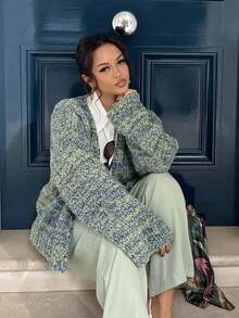 NegzBox Cardigan oversize à manches évasées en tricot, style printemps Y2K années 90, décontracté et mignon. Idéal pour l'aéroport, l'automne, la rentrée scolaire, l'hiver, le quotidien et le travail de bureau.