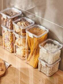 Hộp đựng thực phẩm bằng nhựa cho tủ lạnh nhà bếp, hộp đựng mì, thùng chứa nhiều loại ngũ cốc, hộp kín trong suốt, hộp đựng trà thảo mộc bằng nhựa, hộp đựng thực phẩm trong suốt - Trong sáng - Xem 1