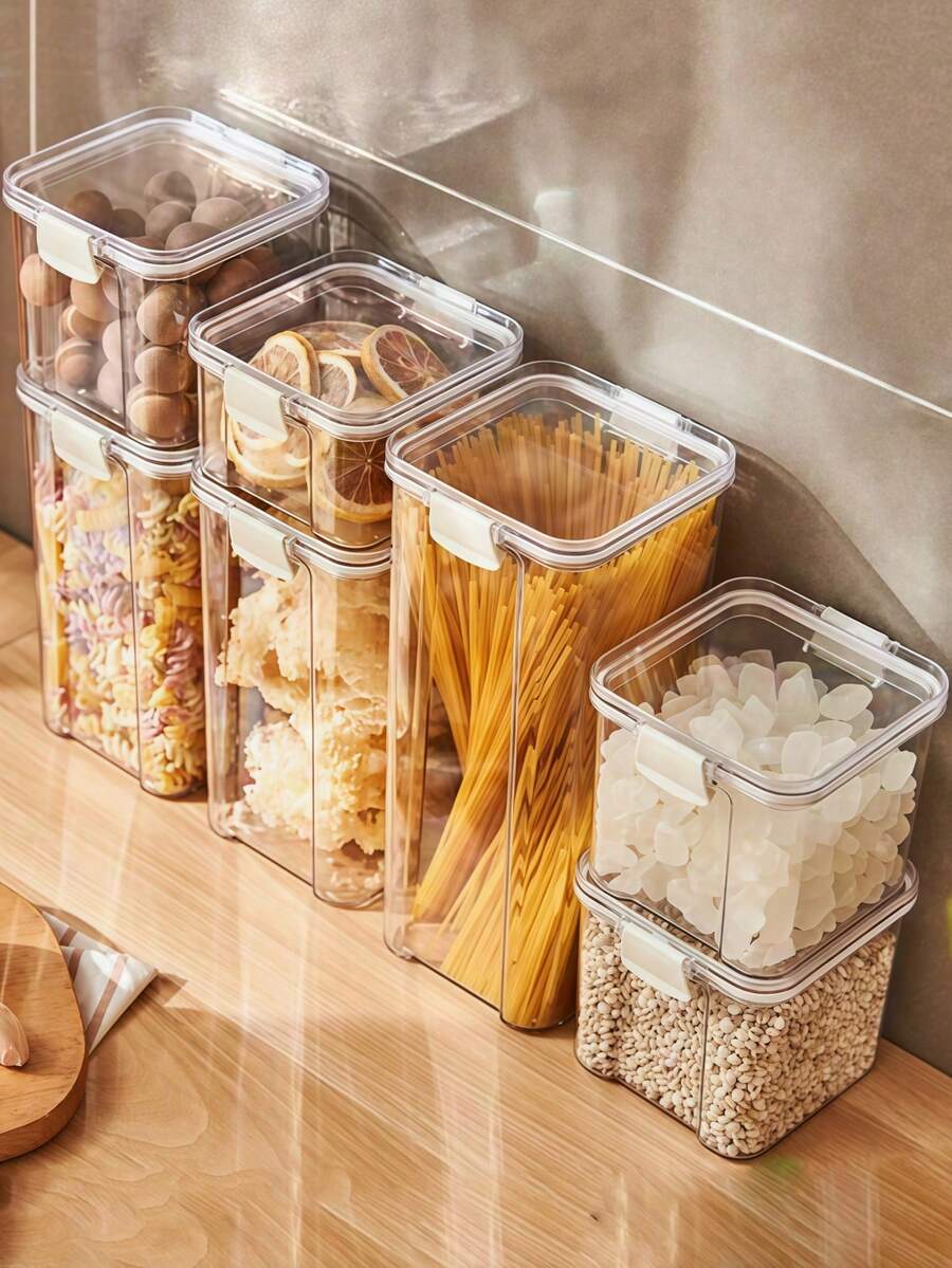 Hộp đựng thực phẩm bằng nhựa cho tủ lạnh nhà bếp, hộp đựng mì, thùng chứa nhiều loại ngũ cốc, hộp kín trong suốt, hộp đựng trà thảo mộc bằng nhựa, hộp đựng thực phẩm trong suốt - Trong sáng - Xem 1