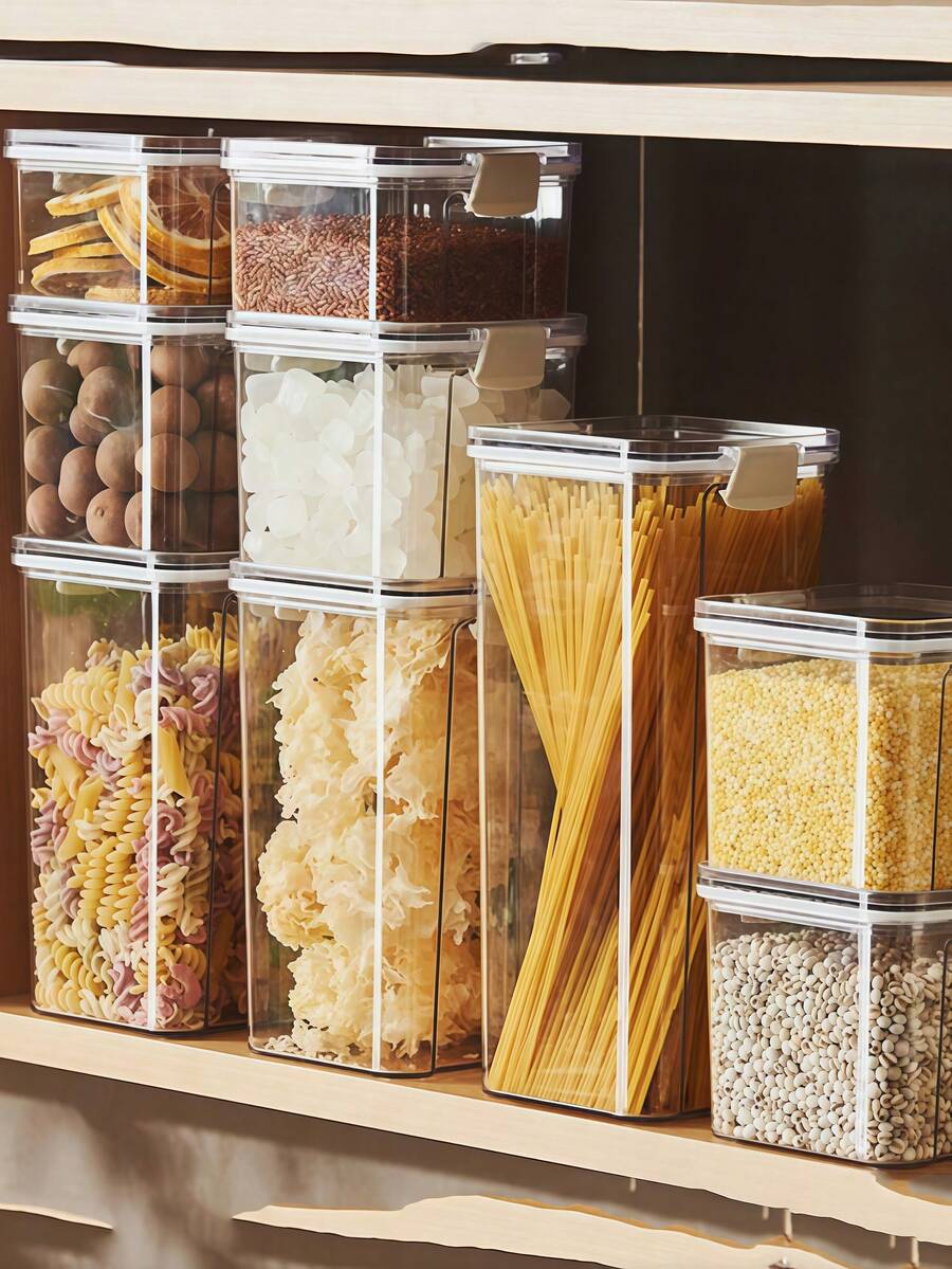 Wadah Penyimpanan Makanan Plastik untuk Dapur, Kulkas, Kotak Mie, Tangki Penyimpanan Biji-bijian, Kaleng Tertutup Transparan, Teh Herbal Plastik, Kotak Penyimpanan Makanan Transparan - Clear - View 1