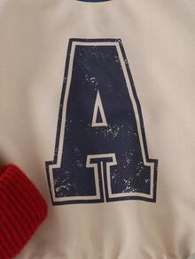 THE HAPPY LOOK Kleine Jungen Sweatshirt mit Buchstaben-Muster, süßer Raglan-Farbblock, Rundhalsausschnitt, lässig für Outdoor-Sport, Herbst/Winter