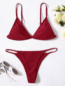Swim Basics Women's Solid Color Sexy Bikini Swimwear Set, Summer Beach - Burgundy - View 1