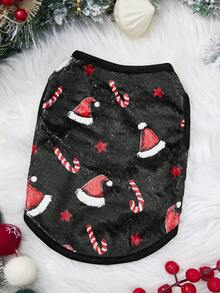 PETSIN 1 pieza Chaleco de mascota de franela gruesa y cálida para Navidad, otoño e invierno con estampado de bastón de caramelo de Navidad - Multicolor - Ver 1