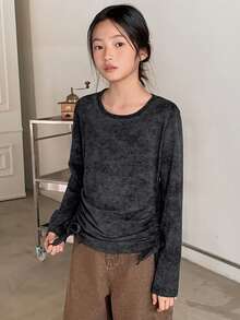 Dazy Kids Tween Girls Knit Crew Neck Long Sleeve T-Shirt, Fall Spring - Black - View 4