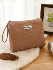 1/2/3 件新款牛津布化妆包高价值大容量便携方便旅行洗漱收纳包，带心形图案的化妆品收纳手提包 - 藕粉色 - 查看 12