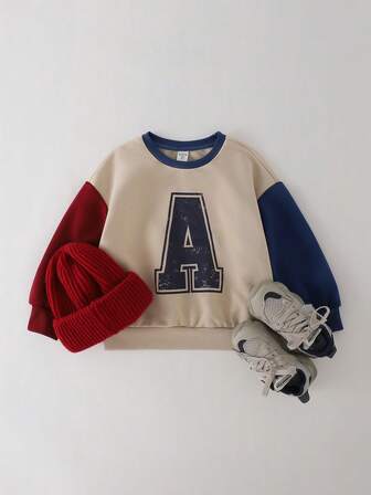 THE HAPPY LOOK 男童字母印花可爱插肩拼色圆领休闲户外运动卫衣，秋冬