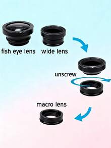 Kit de lente de cámara de teléfono 3 en 1 - Gran angular, macro, ojo de pez - Ideal para accesorios de fotografía, portátil y listo para selfies compatible con iPhone, Android para vacaciones de verano, viajes, fotografía creativa, contenido de redes sociales, accesorios para teléfono - Multicolor - Ver 4