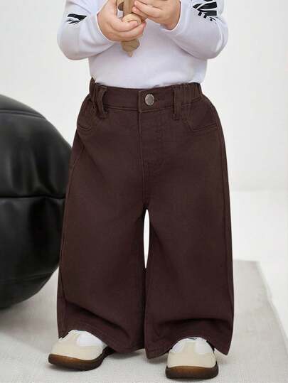 Baby Girl Y2k Cute Khaki Pocket Casual Loose Denim Pants,Fall Clothes,Winter Clothing ,Casual And Fashionable Vacation Outfits,2000s Style ,Halloween Denim Jeans ,Christmas, Baby  Brown Pants