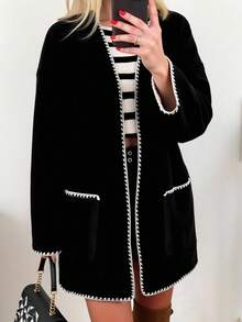 INAWLY 大码女式秋冬蝙蝠袖前开宽松休闲夹克