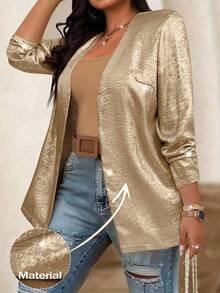 EMERY ROSE Plus Size Women Casual Versatile Blazer Jacket - Khaki - View 1