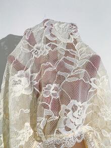 SHEIN Unity 女式蕾丝 V 领前系带长袖性感时尚衬衫 - 杏色 - 查看 8