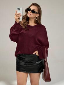 Auralis Damen Pullover in Große Größen, Mode für Herbst und Winter, lässig, locker, bequem, vielseitig, schlank, locker, langärmelig, rot, Herbst, Winter, Grundpullover, Herbst Top, Burgund - Bordeaux - Übersicht 7