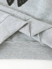 2pcs/Set Young Girls Spring, Autumn & Winter Back To School Casual Fashion Sweatshirt Set, Black Sequin Bow Front, Gray Solid Knit Sweatshirt With Ribbed Cuffs, Collar & Hem, Paired With Black 3D Bow Accent Jeans, Suitable For Cute & Sweet Daily, School, Vacation, Party Wear In Autumn/Winter - Multicolor - View 8