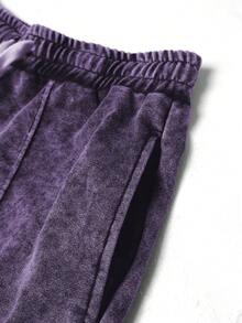 Manfinity EMRG Men's Casual Washed Drawstring Waist Sweatpants - Purple - View 6