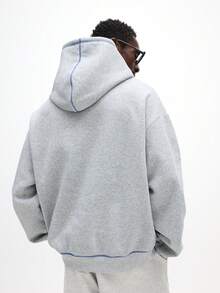 SUMWON Regular Men's Hooded Sweatshirt With Contrast Blue Stitching And Centre Pocket For Casual Everyday Wear - Grey - View 2