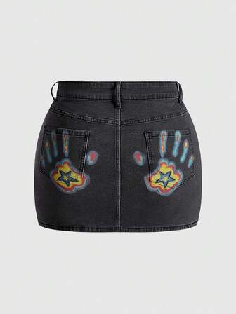 Große Größen Y2K Shibuya Gyaru Millennium Sexy Hot Palmen-Muster Bodycon Jeans Minirock