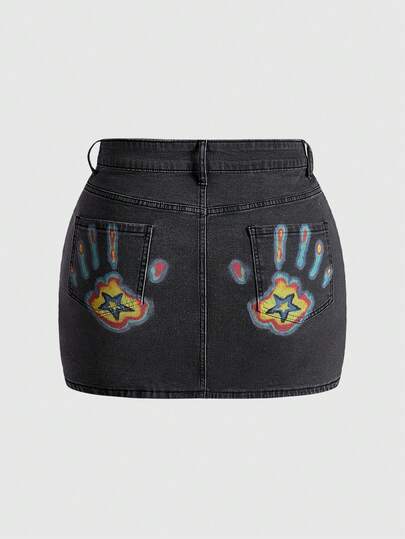 تنورة جينز قصيرة ضيقة الجسم مطبوعة بنمط الأوراق الاستوائية، مثيرة وجذابة، مقاس كبير، طراز Y2K جيرلي شيبويا للألفية