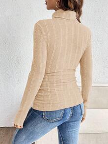 SHEIN 孕妇纯色高领插肩长袖修身休闲百搭T恤 秋冬 - 杏色 - 查看 2