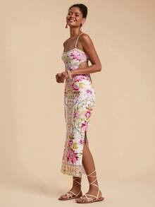 Travachic 女士花卉印花修身优雅细肩带连衣裙，适合度假穿着 - 彩色 - 查看 4