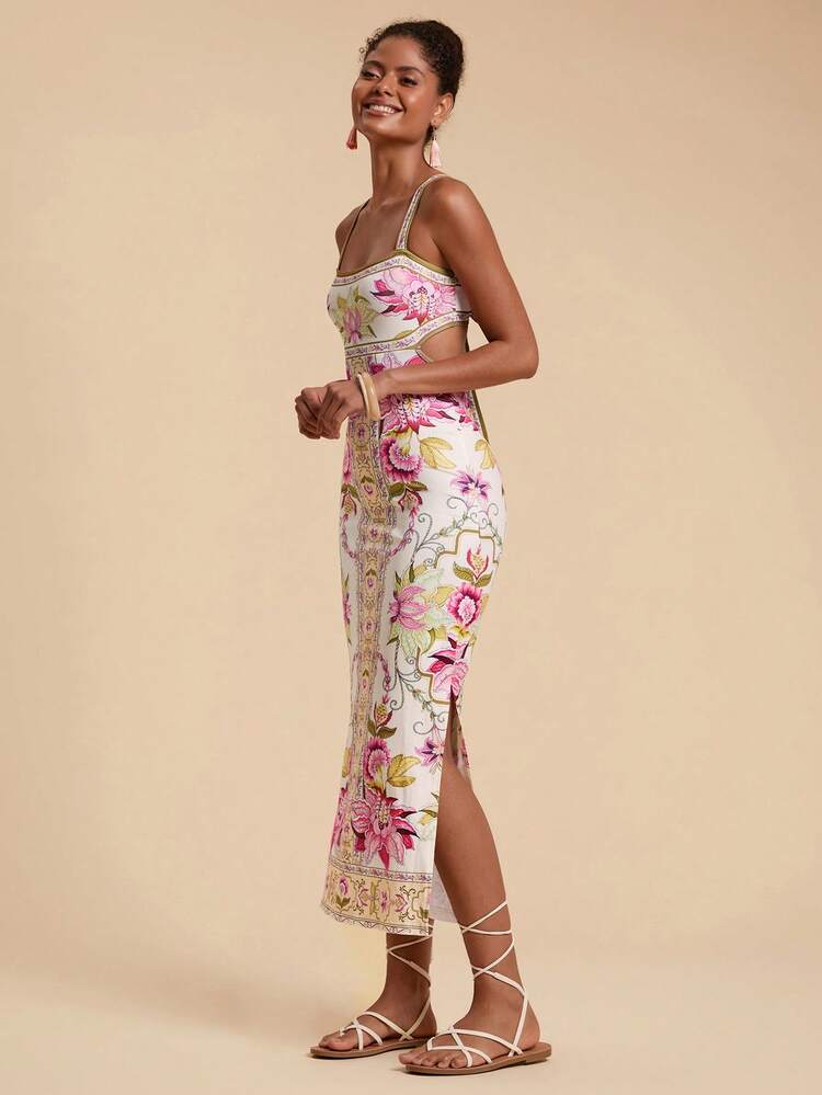 Travachic Elegantes, figurbetontes Spaghettiträgerkleid mit Blumenmuster für Damen, ideal für Urlaub, Gartenpartys, Weihnachten, Silvester, Thanksgiving, als schickes Partykleid oder luxuriöses Kleid für Hochzeitsgäste. - Verschiedenfarbig - Übersicht 4