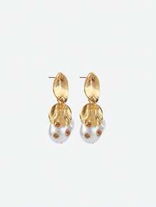 Opalesca Women Hoop Earrings,For Mom/Women/Girl/Mother,Fall/Autumn/Winter,Outfits,Old Money,Premium,Pearl,Elegant,Fairycore/Fairy - Yellow Gold - View 5