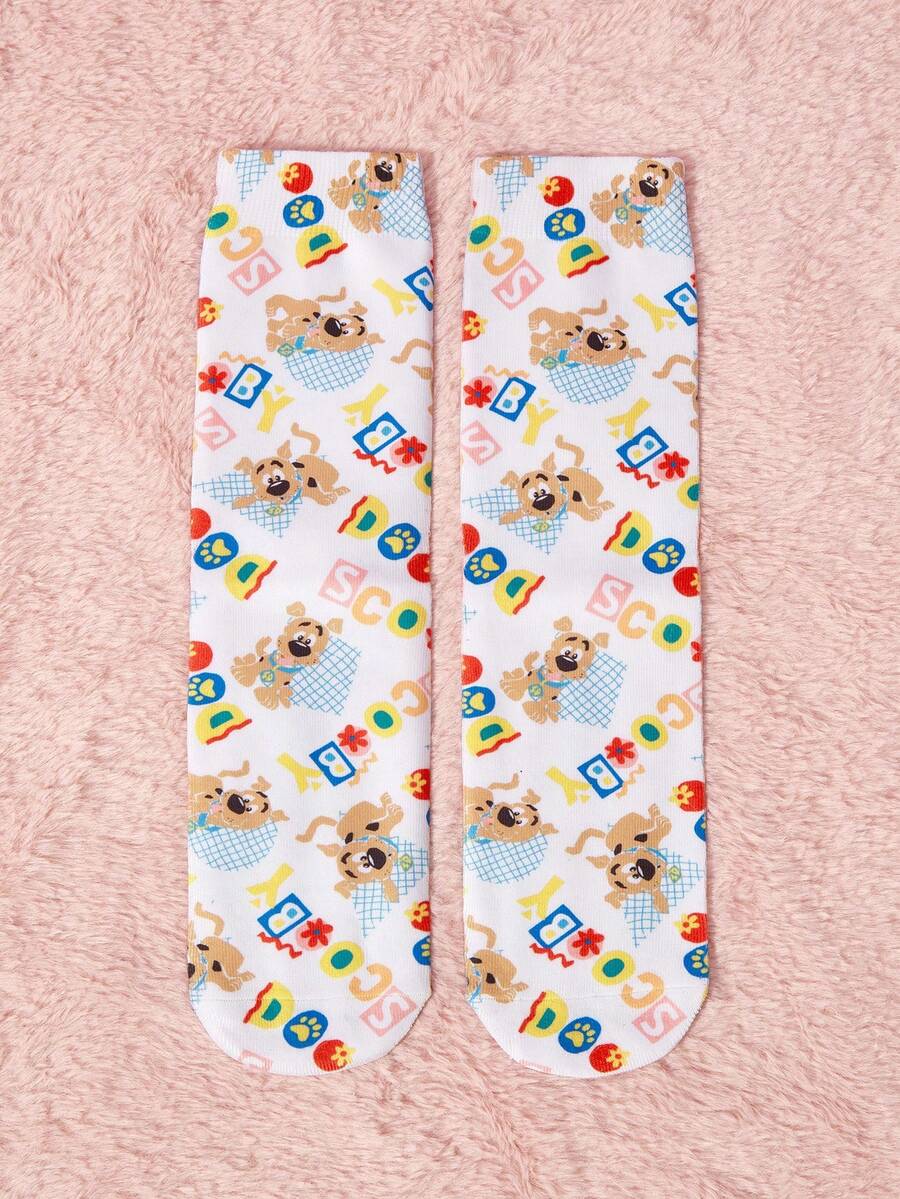 SCOOBY-DOO X SHEIN Women's Soft & Cute Dog Pattern Crew Socks - Multicolor - View 1