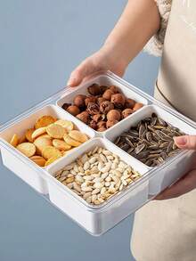 Multi-Grid White Food Storage Box, Simple Square Shaped Food Box For Kitchen,Snack Plate, Dried Fruit Box, Living Room Fruit Plate, Transparent Compartment Fruit And Vegetable Storage Box, Multi-Functional Fresh-Keeping Box - White - View 7