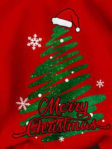 SHEIN Young Boys' Casual Fashionable Warm & Comfortable Classic Christmas, Cartoon Christmas Tree Pattern, Cute Style, Family Matching, Christmas Pattern Casual Everyday Cozy Thick Knit Long Sleeve Sweatshirt Suitable For Autumn/Winter - Red - View 5