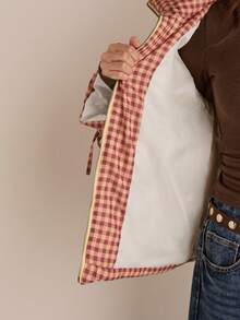 Easelle Retro Casual Loose Tie-Up Plaid Padded Padded Coat For Women Earthy Clothes Women Women Fall Clothes Women Western Clothing Cowgirl Outfits For Women Gingham Puffer Jacket - Multicolor - View 8
