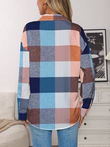 EMERY ROSE Camisa de manga larga con botones y estampado de color contrastante, de moda casual para mujer - Multicolor - Ver 2