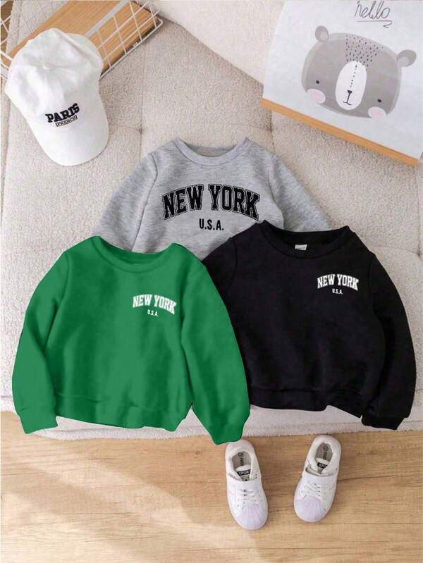 SHEIN Baby Boy Casual Letter Print Sweatshirt, Suitable For Autumn