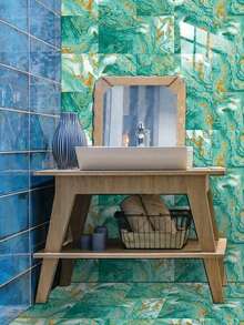 10 pezzi Adesivi decorativi per pavimenti in PVC, adesivi per pareti 2D piatti con motivo vintage verde finto marmo, adatti per cucina, soggiorno, bagno, camera da letto e altre decorazioni per la casa - Multicolore - Visualizzare 6