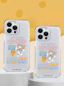 1 pieza Funda de teléfono con invitación a la fiesta de cumpleaños de Jerry de TOM & JERRY x SHEIN, de textura de alta gama, sencilla, totalmente transparente, a prueba de golpes y de moda. Compatible con iPhone. - transparente - Ver 6